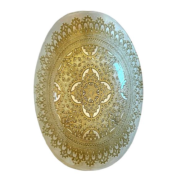 Artistic Accents Mandala Turkish Gold Lace Glass Oval Serving Bowl 12.5in New - Picture 5 of 16